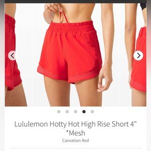 Lululemon Hotty hot shorts. Carnation red.